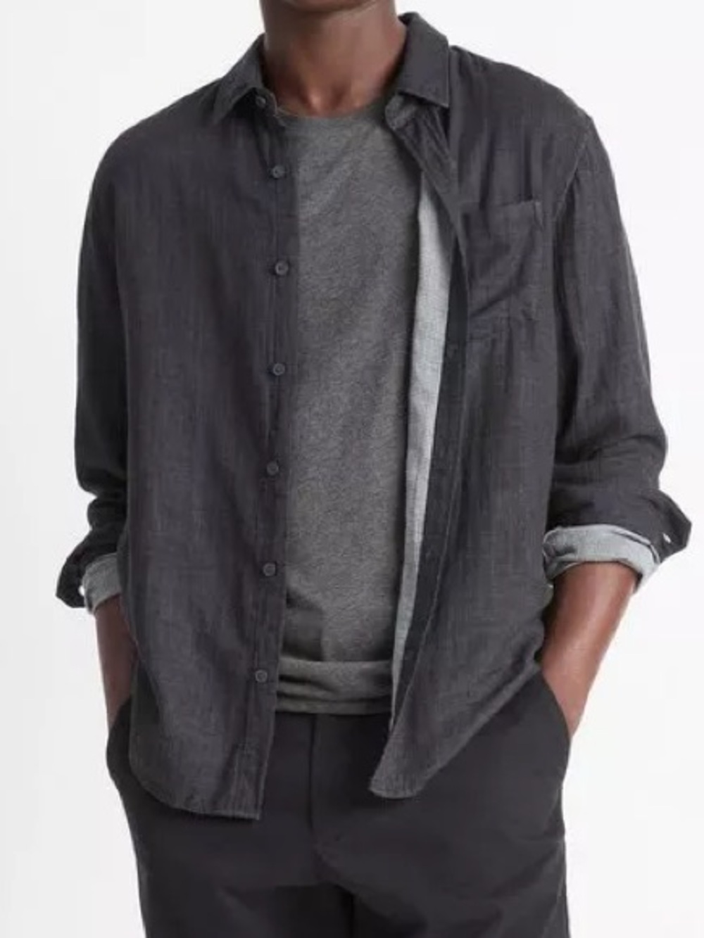 Vince Men's Cotton Flannel Charcoal Long-Sleeve Button-Down Shirt